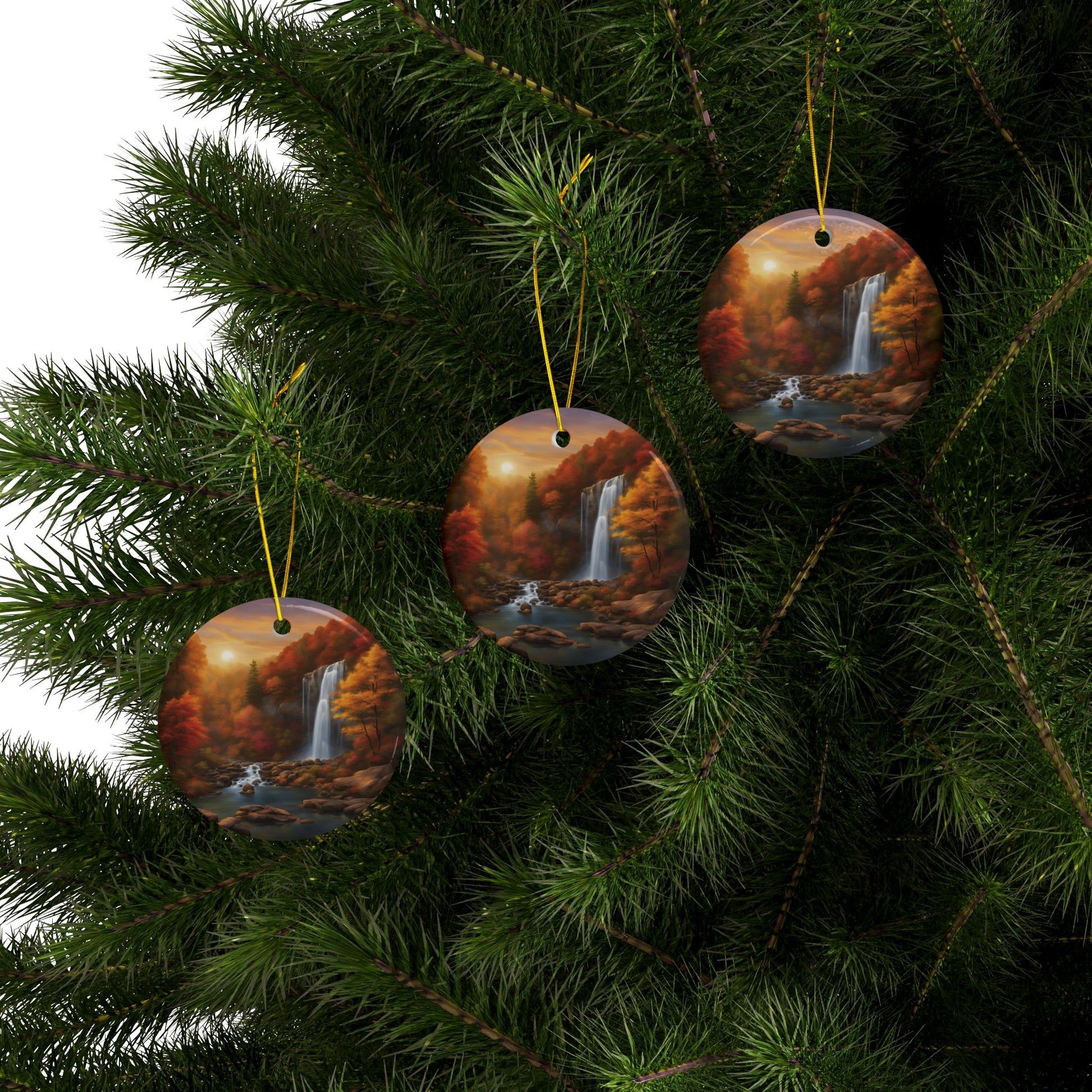 Autumn Landscape Ceramic Ornaments, Cozy Decor for Holidays, Gifts for Nature Lovers, 2-Sided Print, Home & Holiday Ornament - Divine Mystic Moons