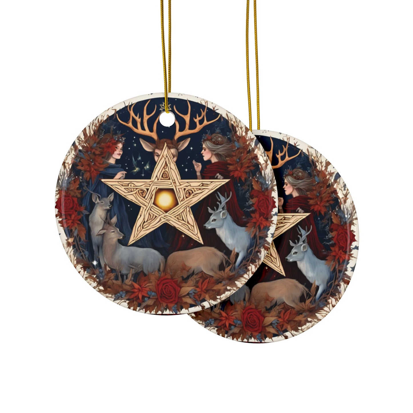 Golden Pentagram & Autumn Woodland Gathering Ornament