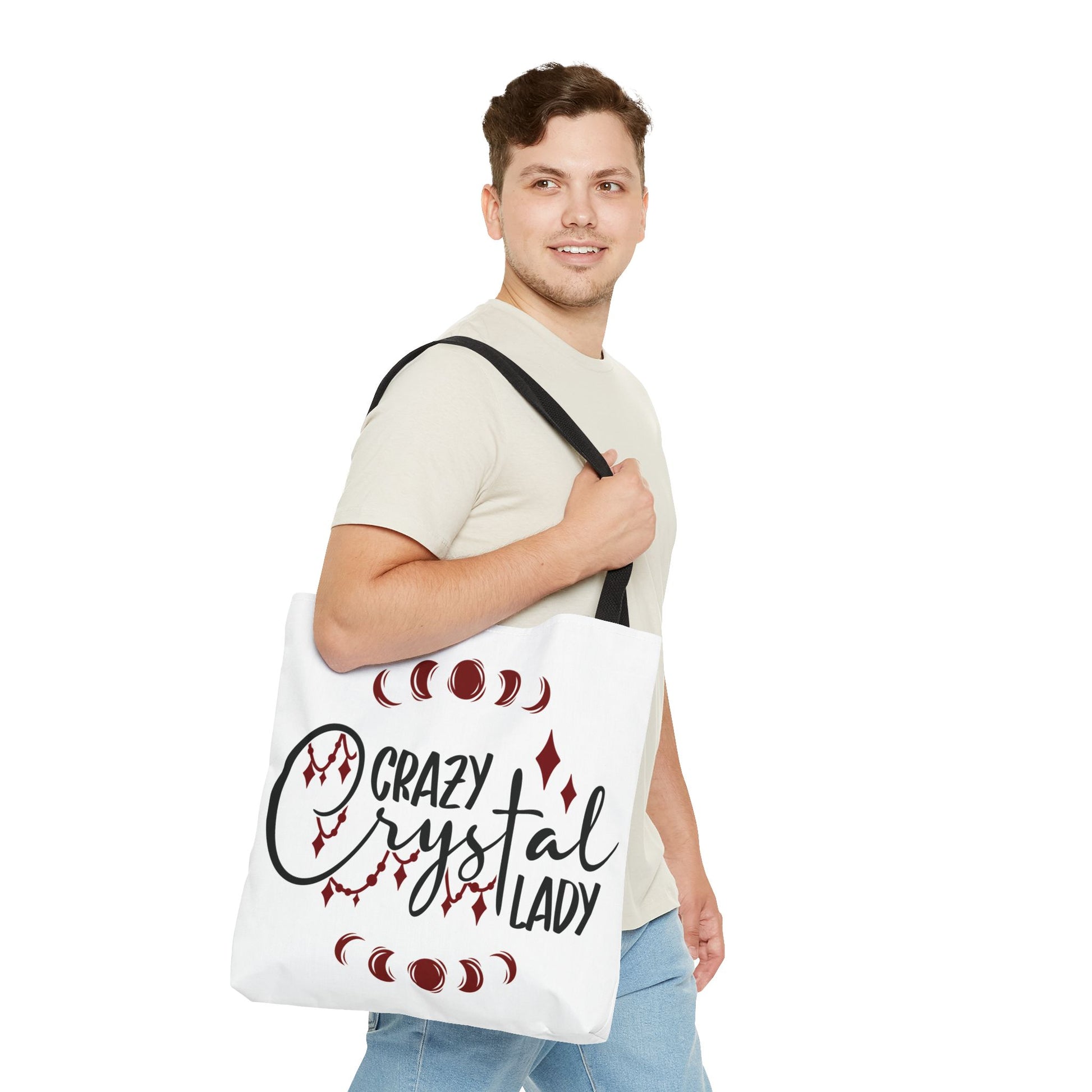Crazy Crystal Lady Tote Bag - Perfect for Gift, Witchcraft, Crystals, Shopping, Eco-Friendly, Astrology Lover - Divine Mystic Moons