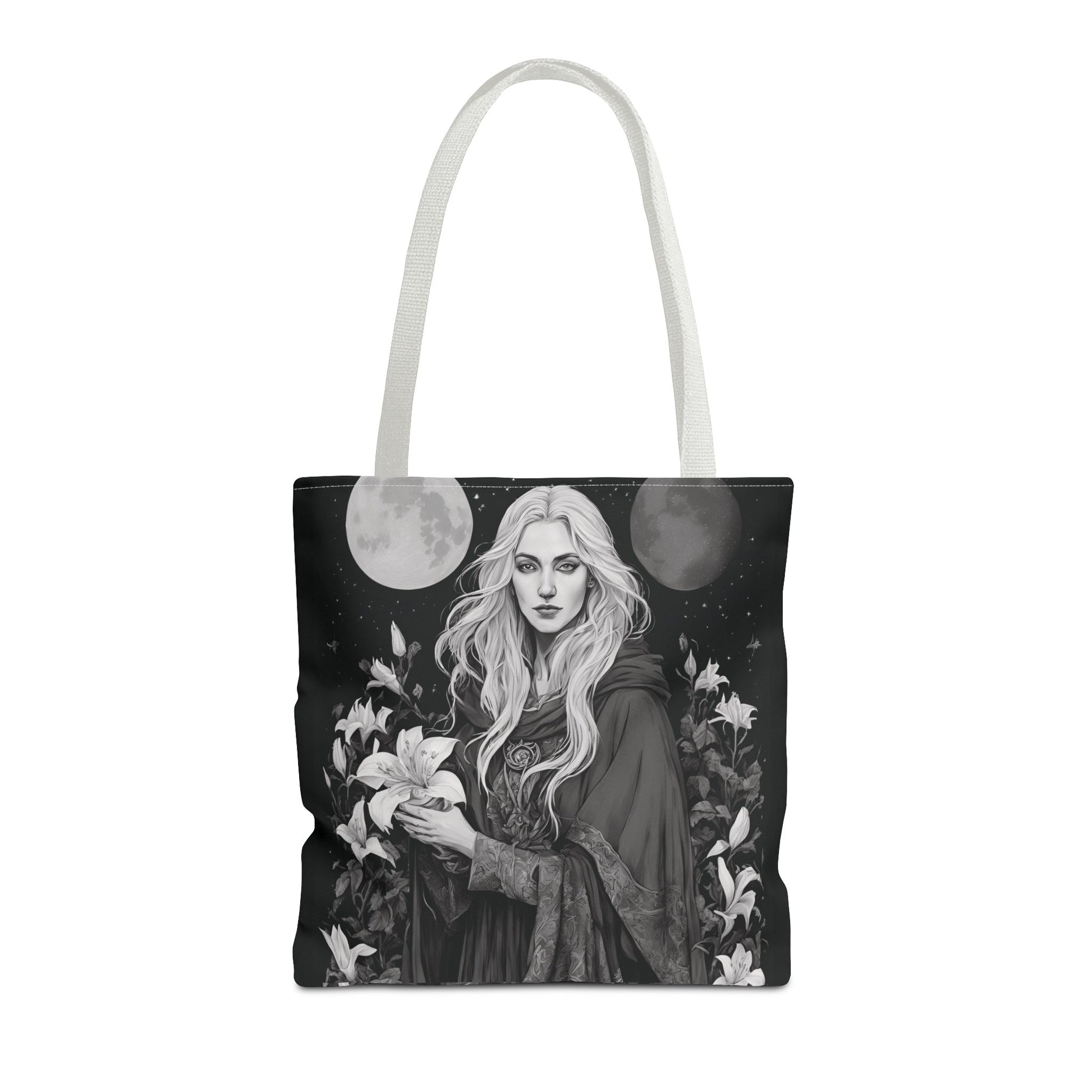 Mystical Floral Tote Bag, Witch Aesthetic Handbag, Boho Chic Shopper, Eco-Friendly Grocery Bag, Everyday Carryall, Gift for Her - Divine Mystic Moons