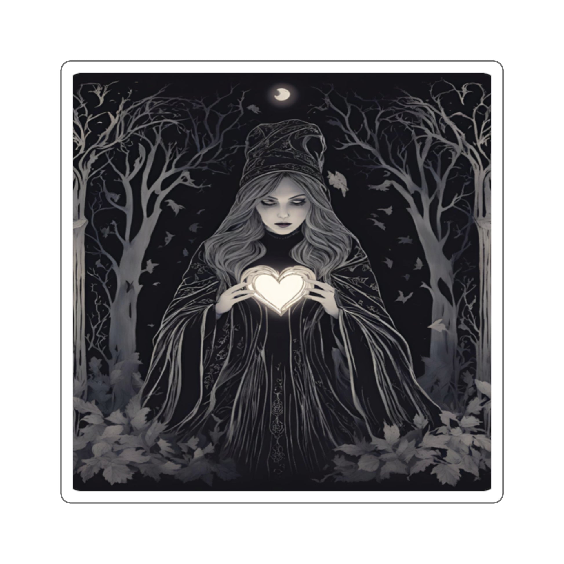 Mystical Heart Square Stickers, Witchy Decor, Dark Fantasy, Laptop Stickers, Gothic Aesthetic, Gift for Witch Lovers - Divine Mystic Moons