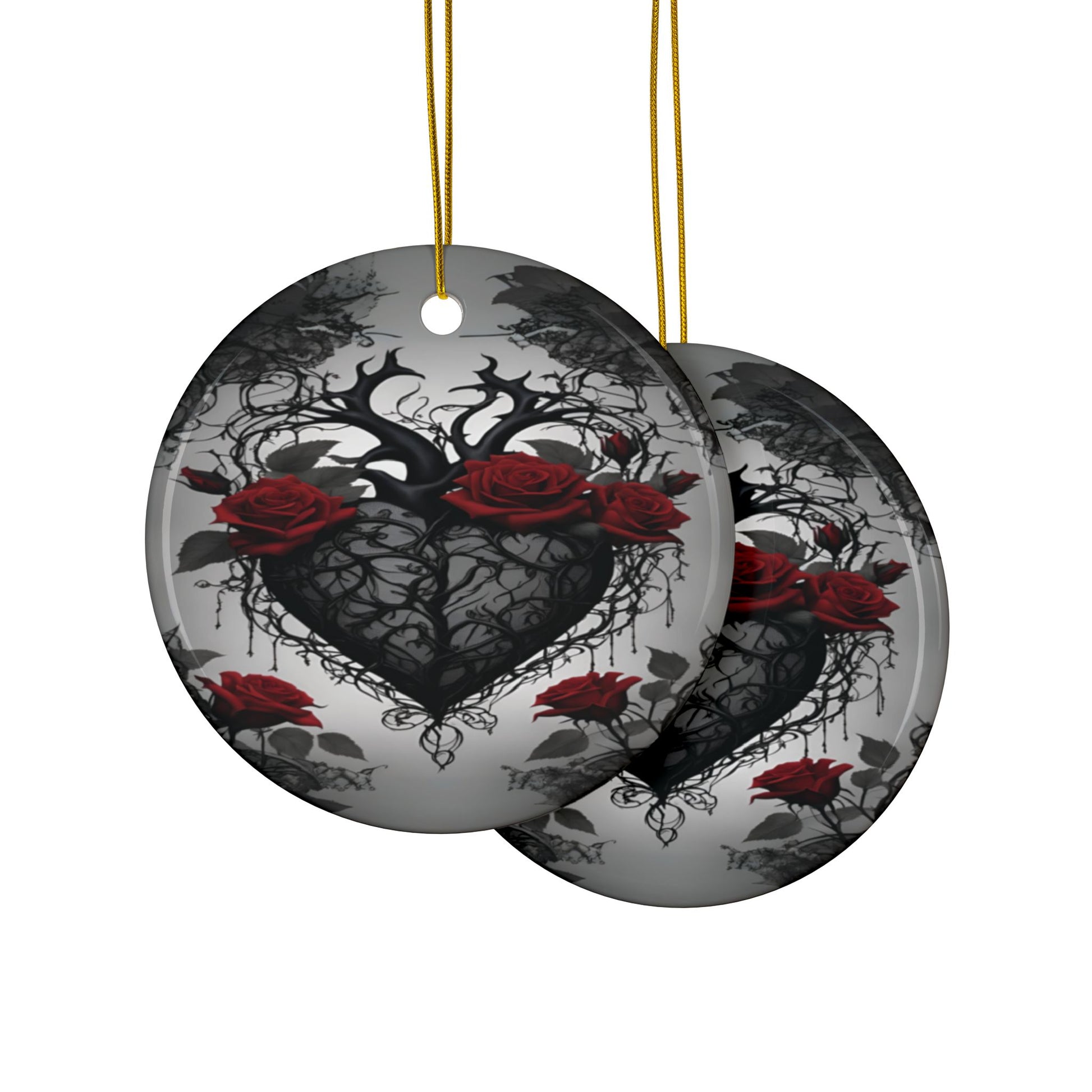 Black Beating Heart Gothic Valentine Ornament Red Roses Black Vines Anti Valentines(1pc, 3pcs, 5pcs, 10pcs) - Divine Mystic Moons