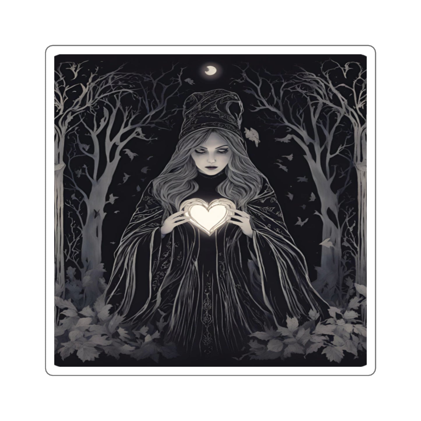 Mystical Heart Square Stickers, Witchy Decor, Dark Fantasy, Laptop Stickers, Gothic Aesthetic, Gift for Witch Lovers - Divine Mystic Moons