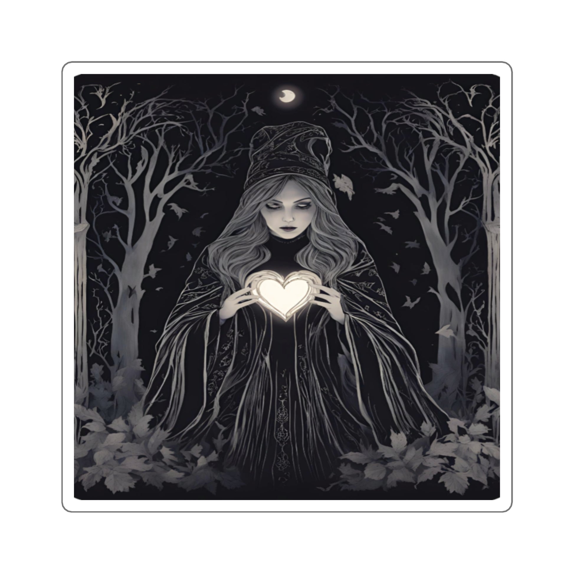 Mystical Heart Square Stickers, Witchy Decor, Dark Fantasy, Laptop Stickers, Gothic Aesthetic, Gift for Witch Lovers - Divine Mystic Moons
