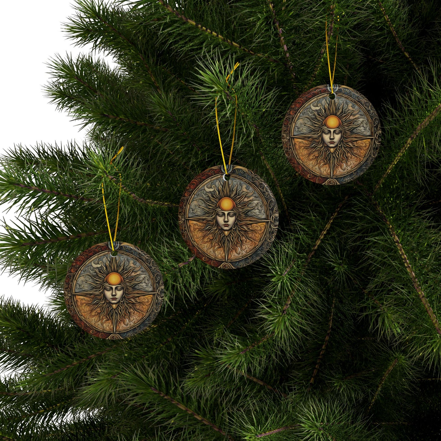 Sun Mystical Ceramic Ornaments, Boho Home Decor, Seasonal Decorations, Tree Ornaments, Gift for Her, Unique Holiday Decor - Divine Mystic Moons
