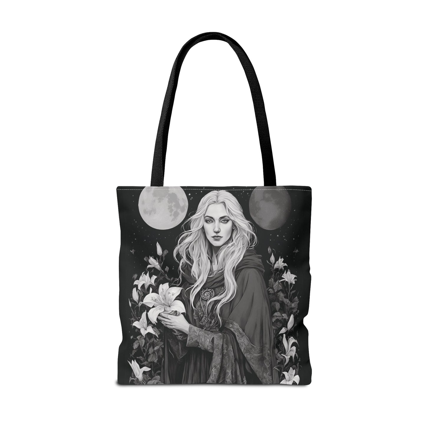 Mystical Floral Tote Bag, Witch Aesthetic Handbag, Boho Chic Shopper, Eco-Friendly Grocery Bag, Everyday Carryall, Gift for Her - Divine Mystic Moons