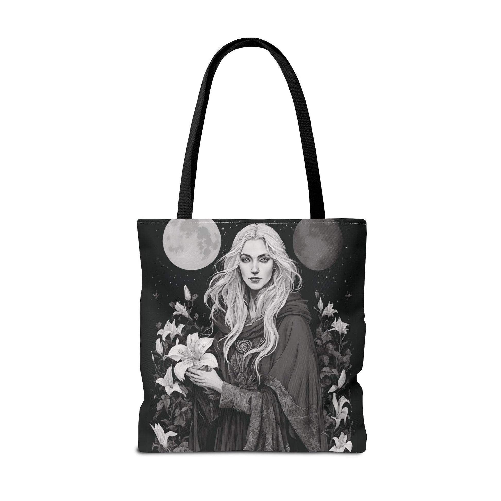 Mystical Floral Tote Bag, Witch Aesthetic Handbag, Boho Chic Shopper, Eco-Friendly Grocery Bag, Everyday Carryall, Gift for Her - Divine Mystic Moons