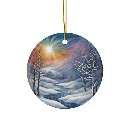 Winter Wonderland Ceramic Ornaments, Festive Decor, Holiday Gift, Christmas Tree Ornaments, 2-Side Print, Seasonal Hanging - Divine Mystic Moons
