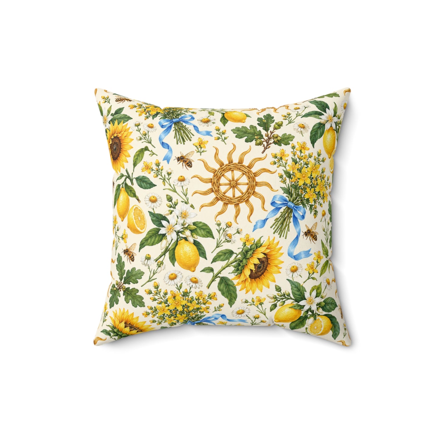 Litha Sunflower & Lemon Faux Suede Pillow | Summer Solstice Pagan Decor