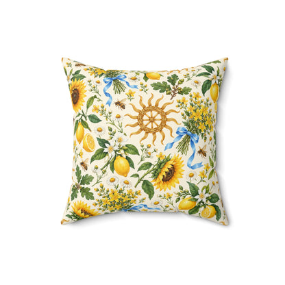 Litha Sunflower & Lemon Faux Suede Pillow | Summer Solstice Pagan Decor