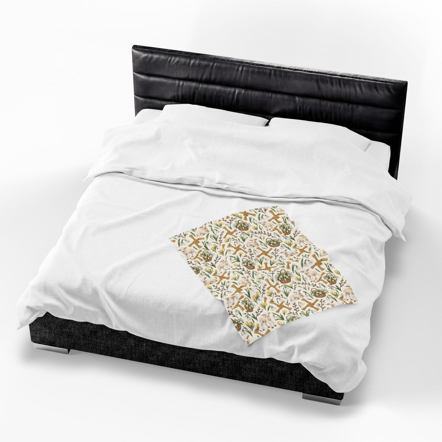 Imbolc Lamb & Brigid’s Cross Velveteen Plush Throw | Lightweight Snowdrop Blanket