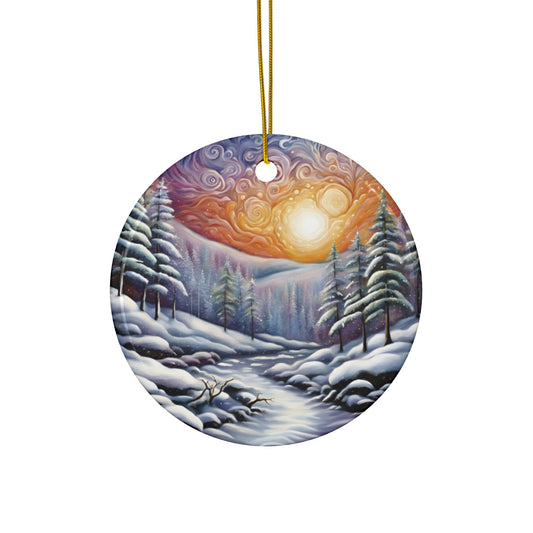 Winter Wonderland Ceramic Ornaments | Beautiful Painted Scene Two-Sided Decor for Christmas, Holiday Gifts, Tree Decorations - Divine Mystic Moons