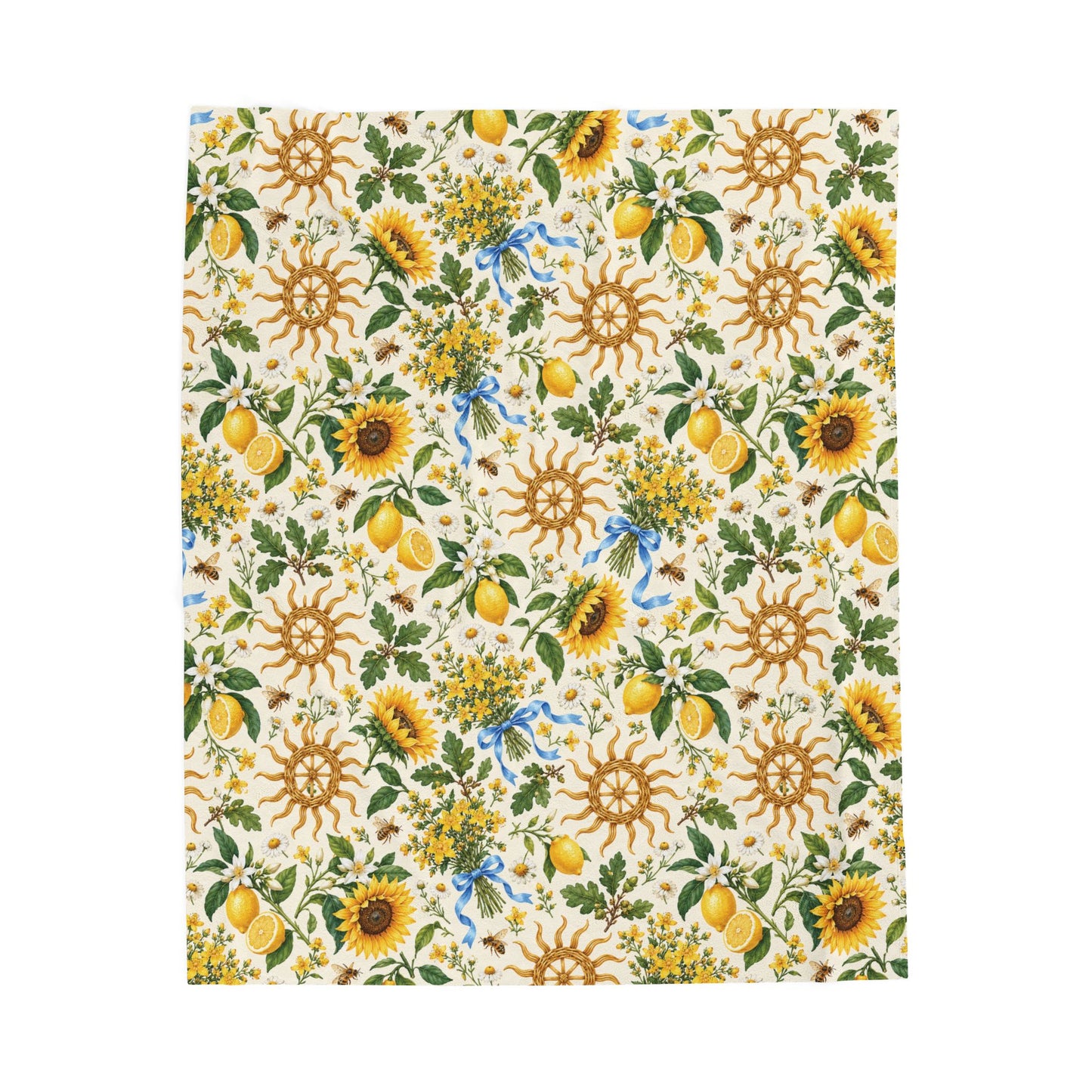 Litha Sunflower & Lemon Velveteen Plush Throw | Lightweight Summer Solstice Blanket