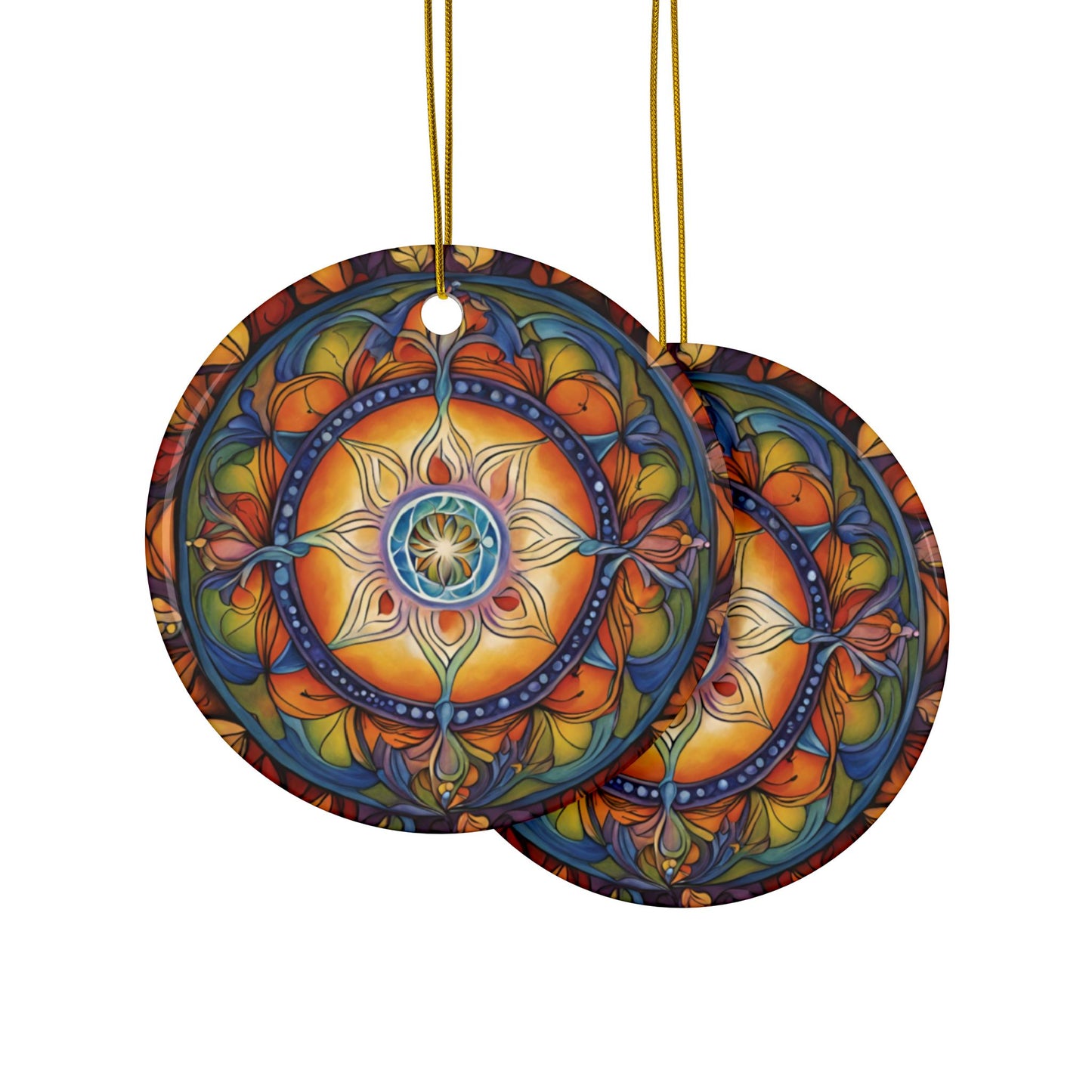 Vibrant Mandala Ceramic Ornaments - 2-Sided Decor for Holidays, Festive Gifts, Home Decor, Tree Hangings, Meditation - Divine Mystic Moons