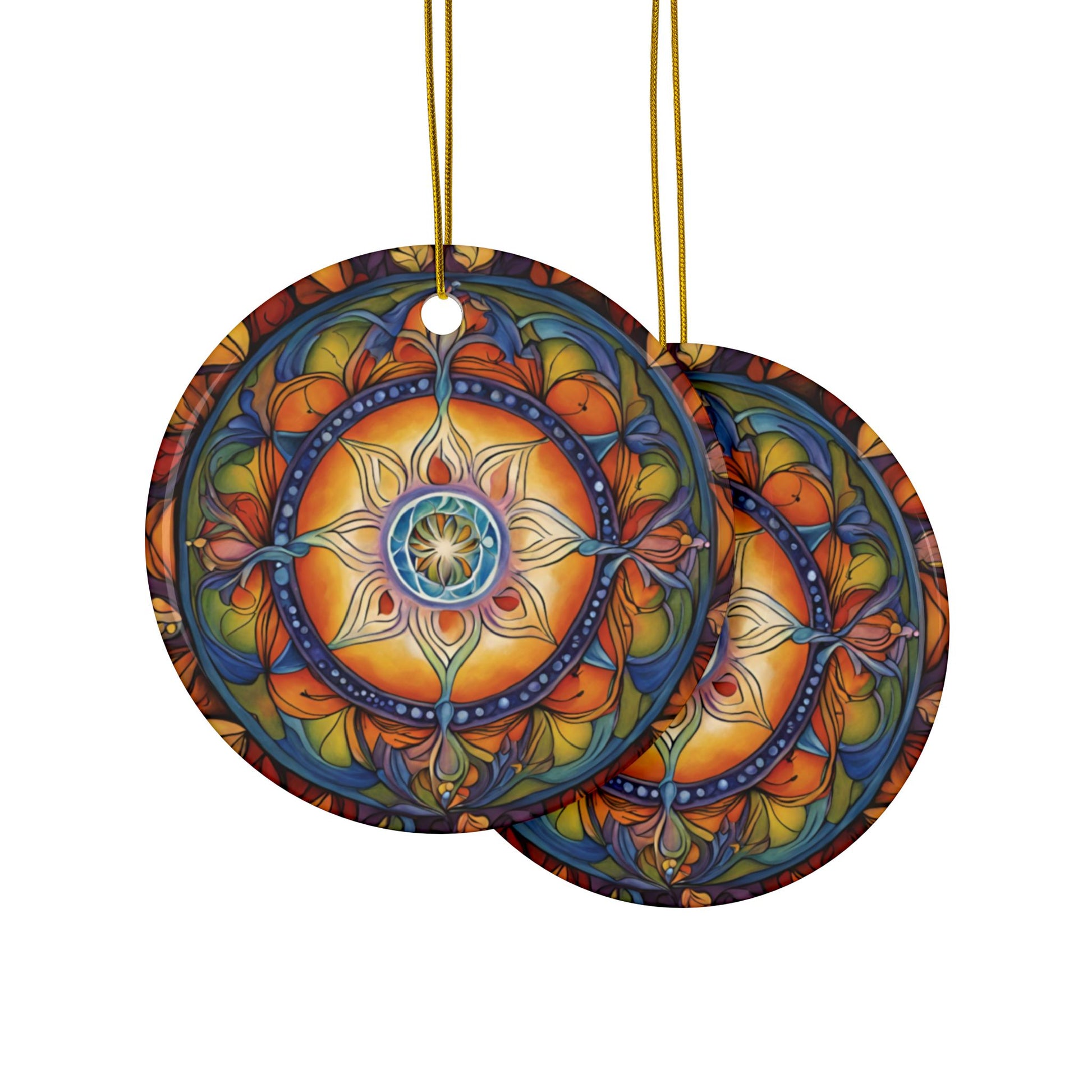 Vibrant Mandala Ceramic Ornaments - 2-Sided Decor for Holidays, Festive Gifts, Home Decor, Tree Hangings, Meditation - Divine Mystic Moons