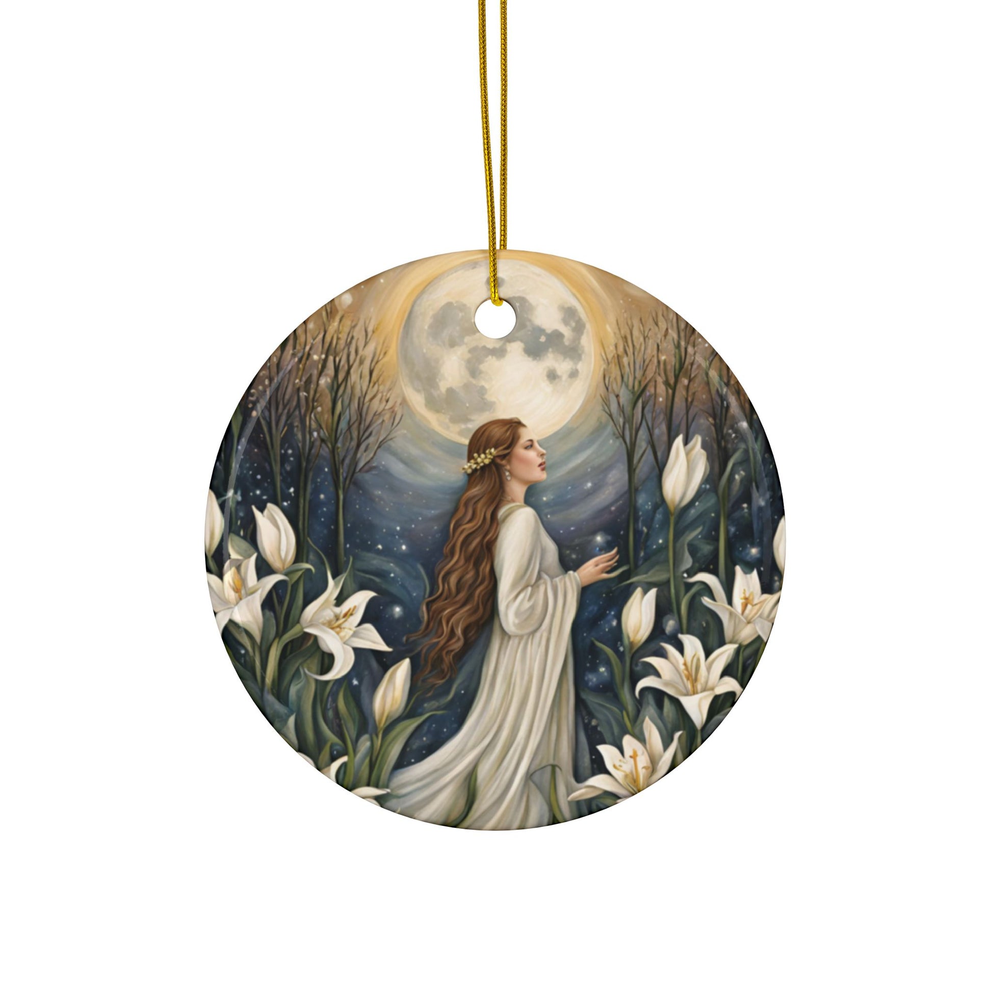 Celtic Goddess Ceramic Ornaments | 2-Sided Design | Perfect for Home Decor, All Year Display - Divine Mystic Moons
