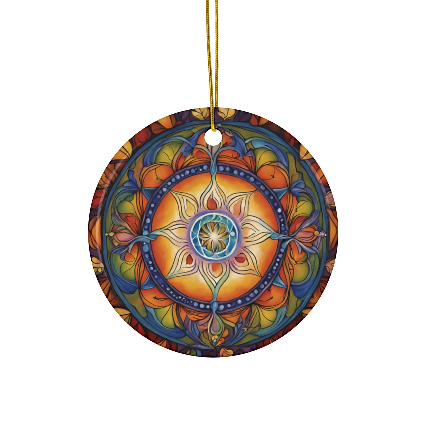 Vibrant Mandala Ceramic Ornaments - 2-Sided Decor for Holidays, Festive Gifts, Home Decor, Tree Hangings, Meditation - Divine Mystic Moons