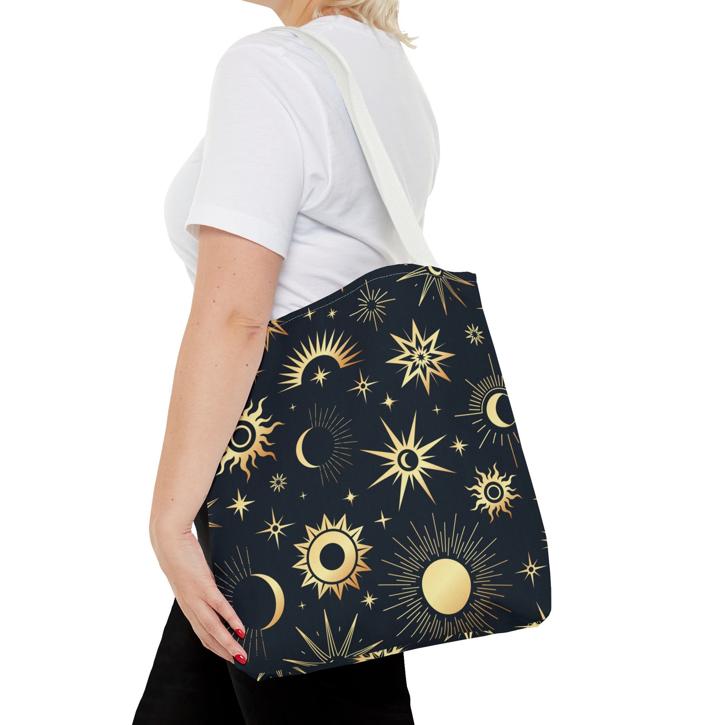 Celestial Tote Bag, Starry Sky Beach Bag, Astrology Shopping Tote, Cosmic Gift for Astronomers, Lunar Print Market Tote - Divine Mystic Moons
