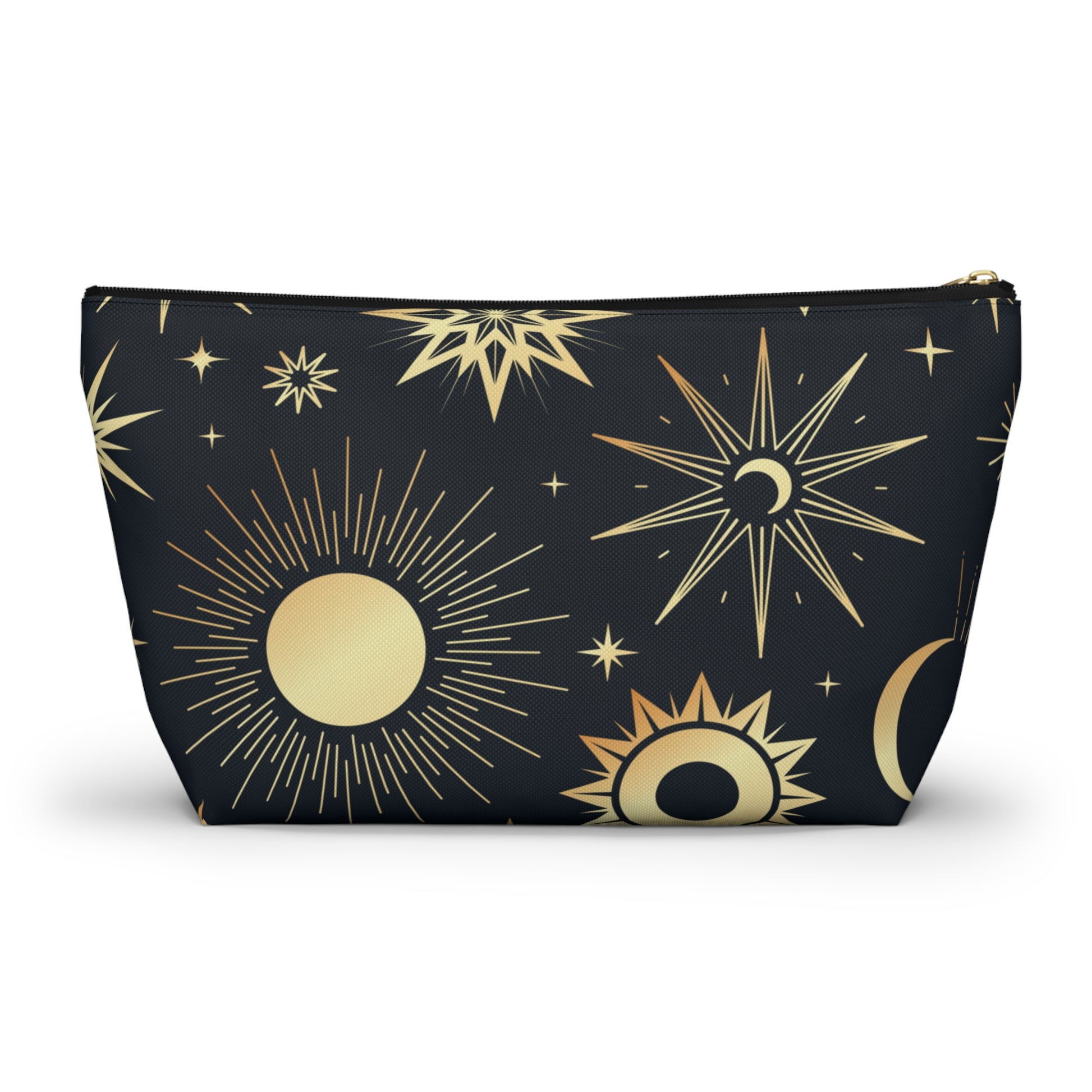 Mystical Makeup Bag | Witch Accessories Pouch | Pagan Travel Organizer | Moon and Sun Cosmetic Bag | Spiritual Storage Pouch w T-bottom - Divine Mystic Moons