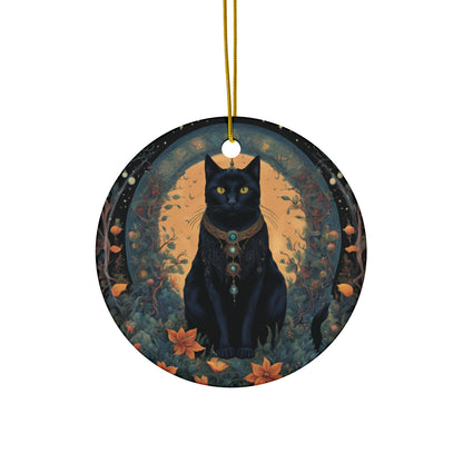 Jeweled Black Cat & Autumn Botanical Ornament