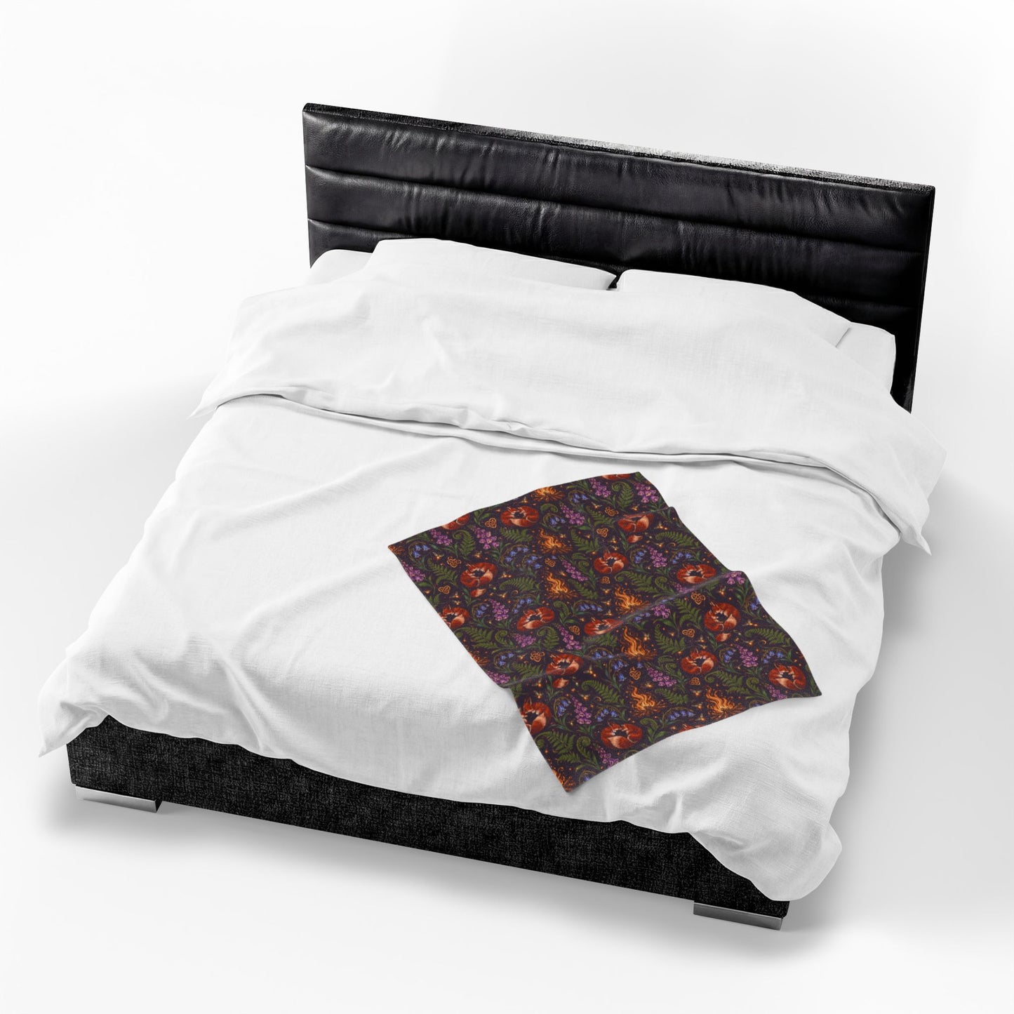 Beltane Fox & Bonfire Velveteen Plush Blanket – Lightweight Purple Woodland Throw - Divine Mystic Moons