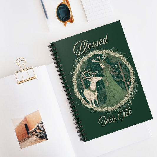 Blessed Yule Tide Notebook – Winter Solstice Journal with Celtic Knot & Forest Goddess, Witchy Yule Grimoire, Pagan Spiral Planner - Divine Mystic Moons