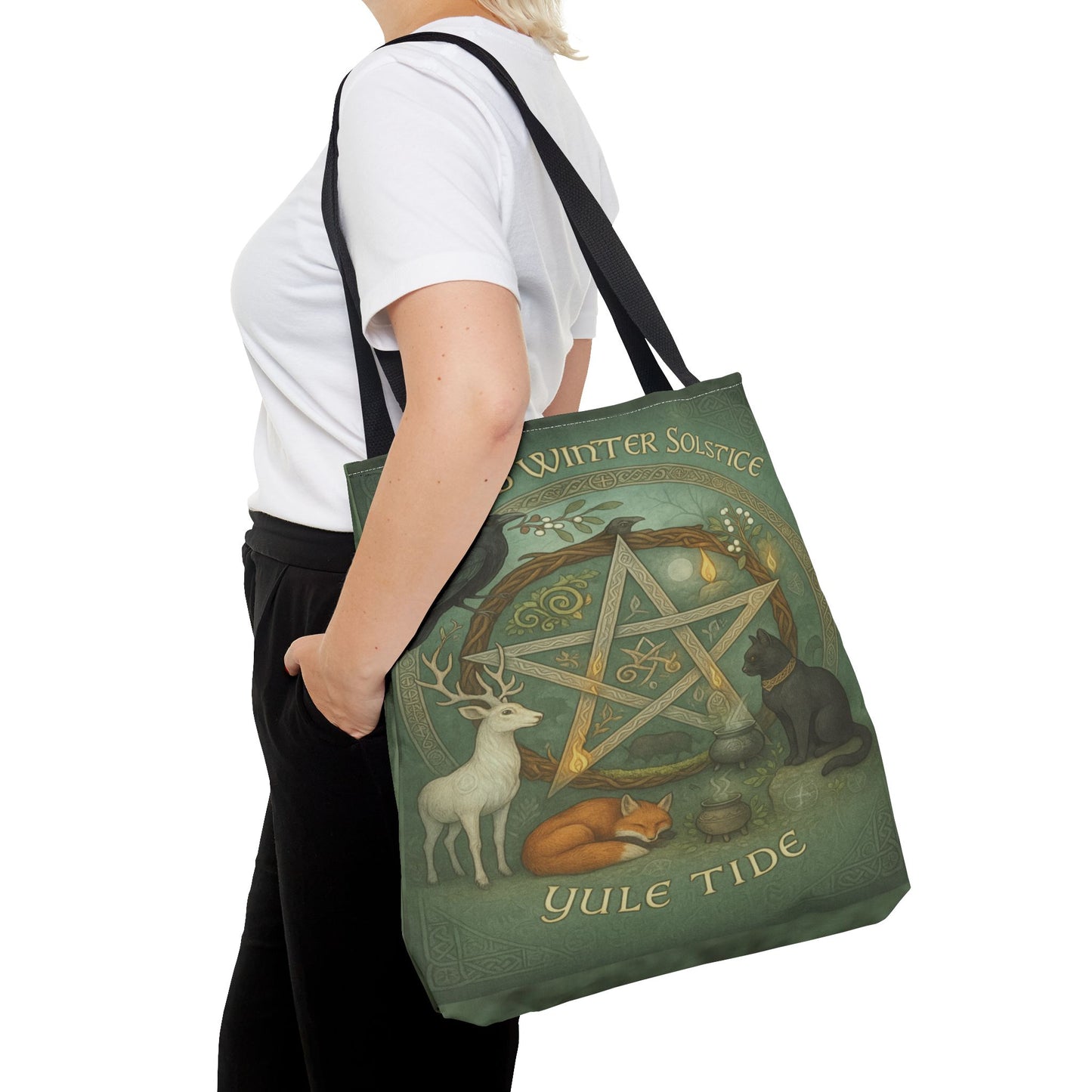 Blessed Winter Solstice Tote Bag – Yule Tide Pentacle Forest Animal Bag, Pagan Witch Gift, Celtic Wiccan Yule Sabbat Tote - Divine Mystic Moons