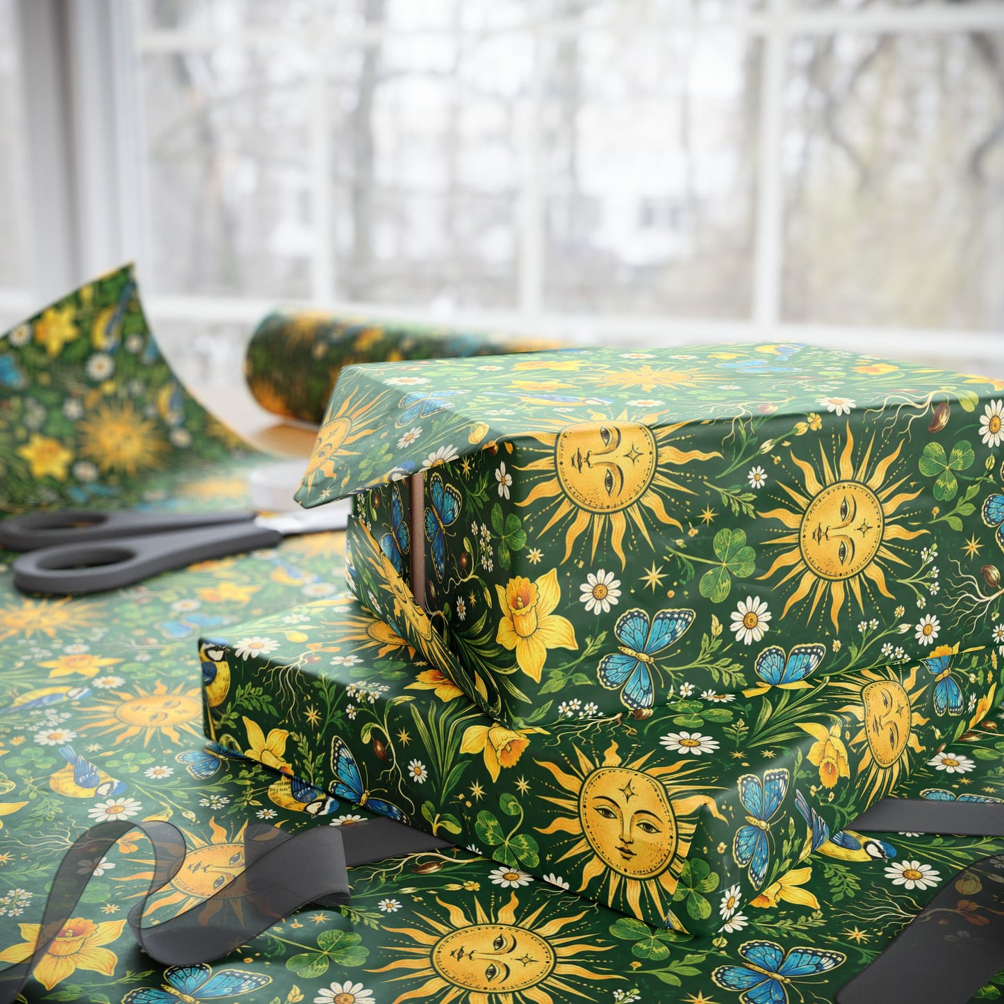 Ostara Golden Sun & Spring Meadow Wrapping Paper