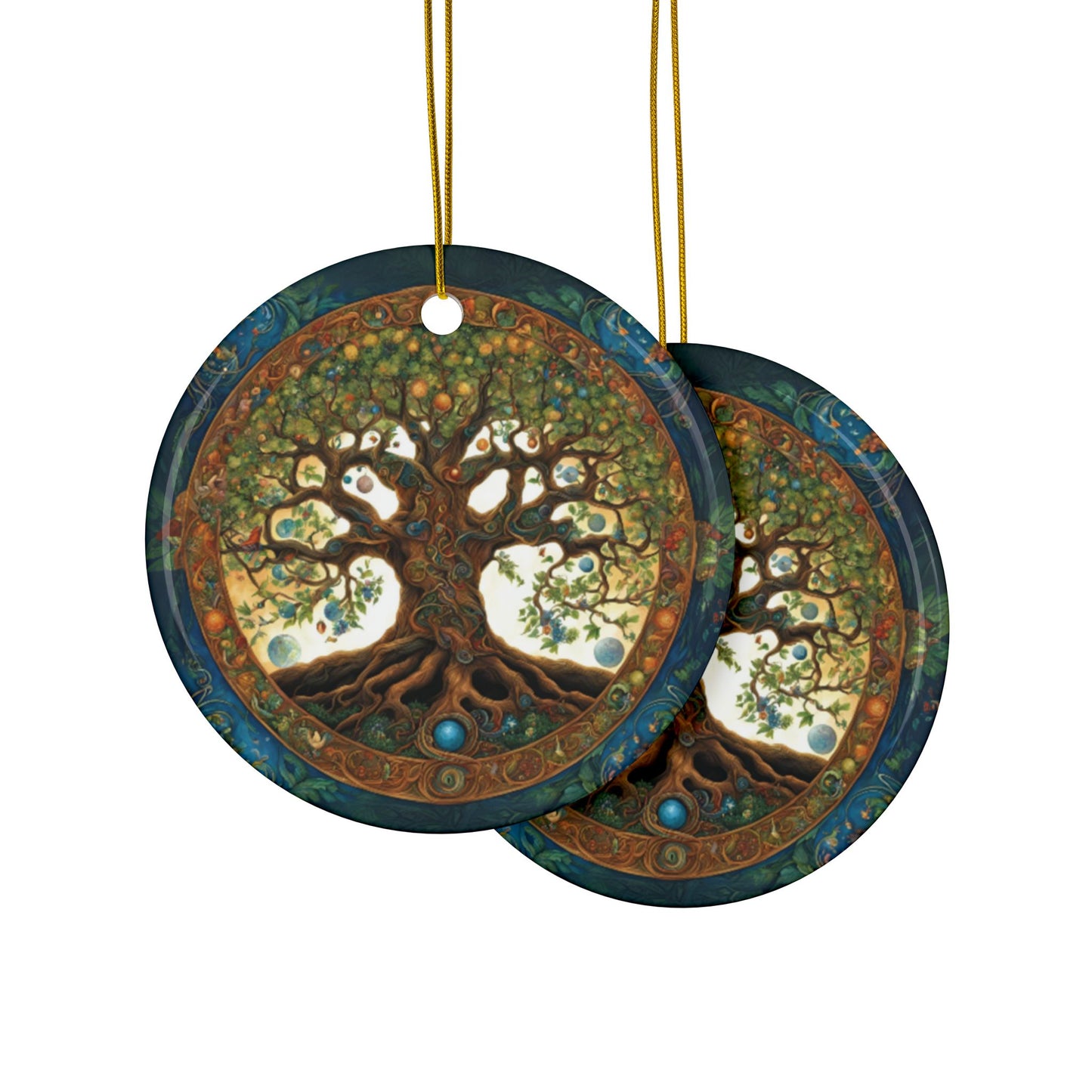 Tree of Life Pagan Wiccan Yule Holiday Decor, Ceramic Ornaments, 2-Side Print, (1pc, 3pcs, 5pcs, 10pcs) - Tree Hanging Ornaments, - Divine Mystic Moons