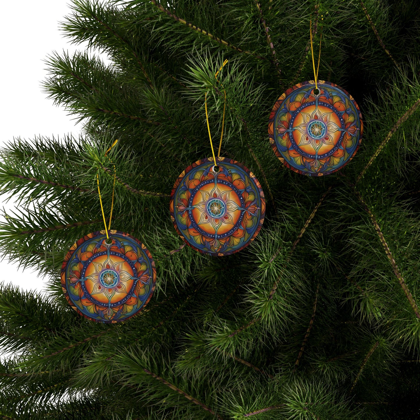Vibrant Mandala Ceramic Ornaments - 2-Sided Decor for Holidays, Festive Gifts, Home Decor, Tree Hangings, Meditation - Divine Mystic Moons