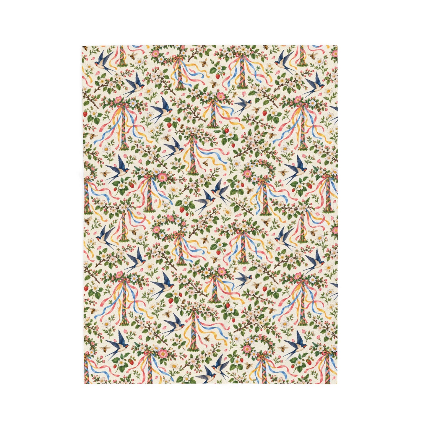 Beltane Maypole & Swallow Velveteen Plush Blanket – Lightweight Floral Spring Throw