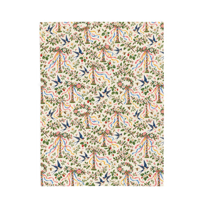 Beltane Maypole & Swallow Velveteen Plush Blanket – Lightweight Floral Spring Throw