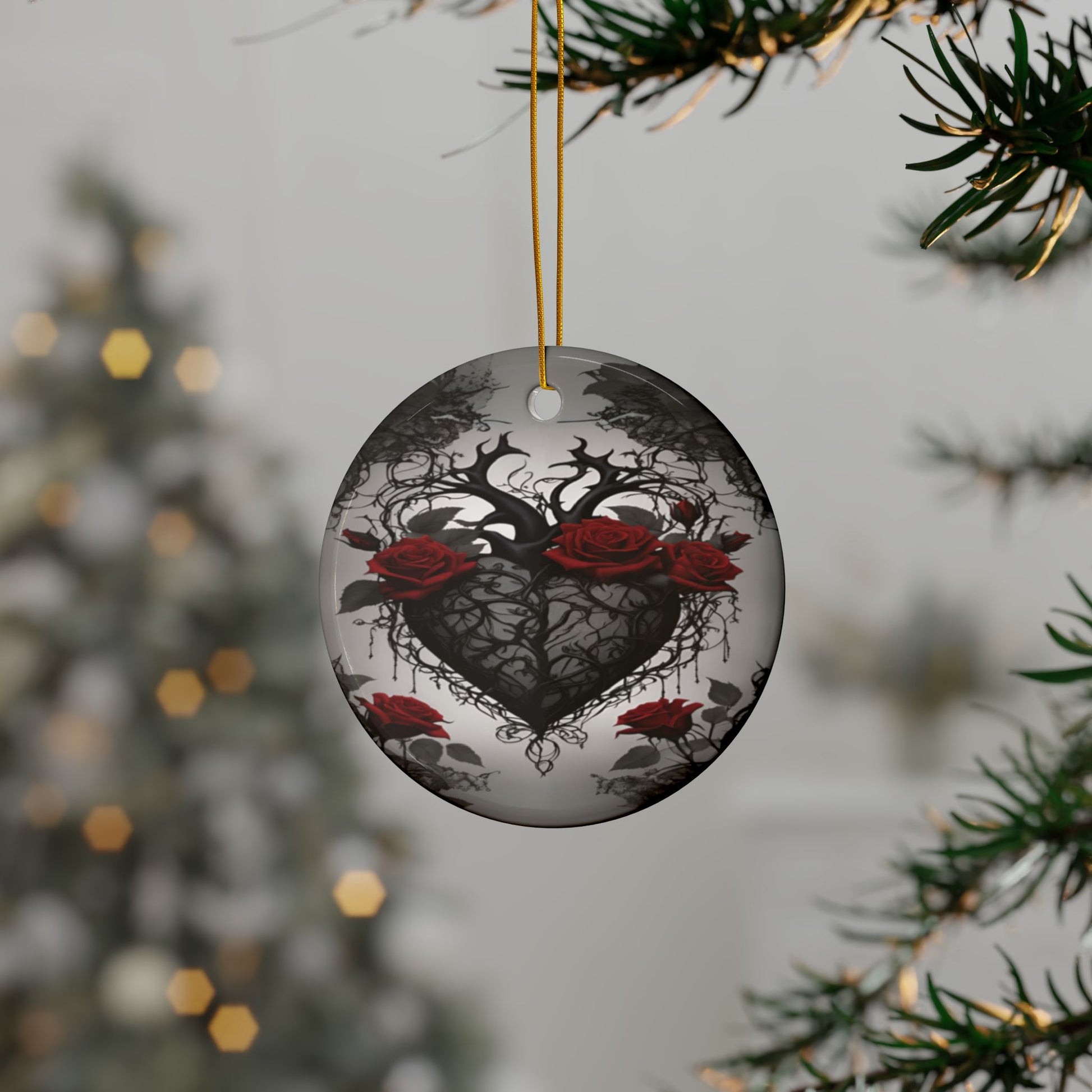Black Beating Heart Gothic Valentine Ornament Red Roses Black Vines Anti Valentines(1pc, 3pcs, 5pcs, 10pcs) - Divine Mystic Moons