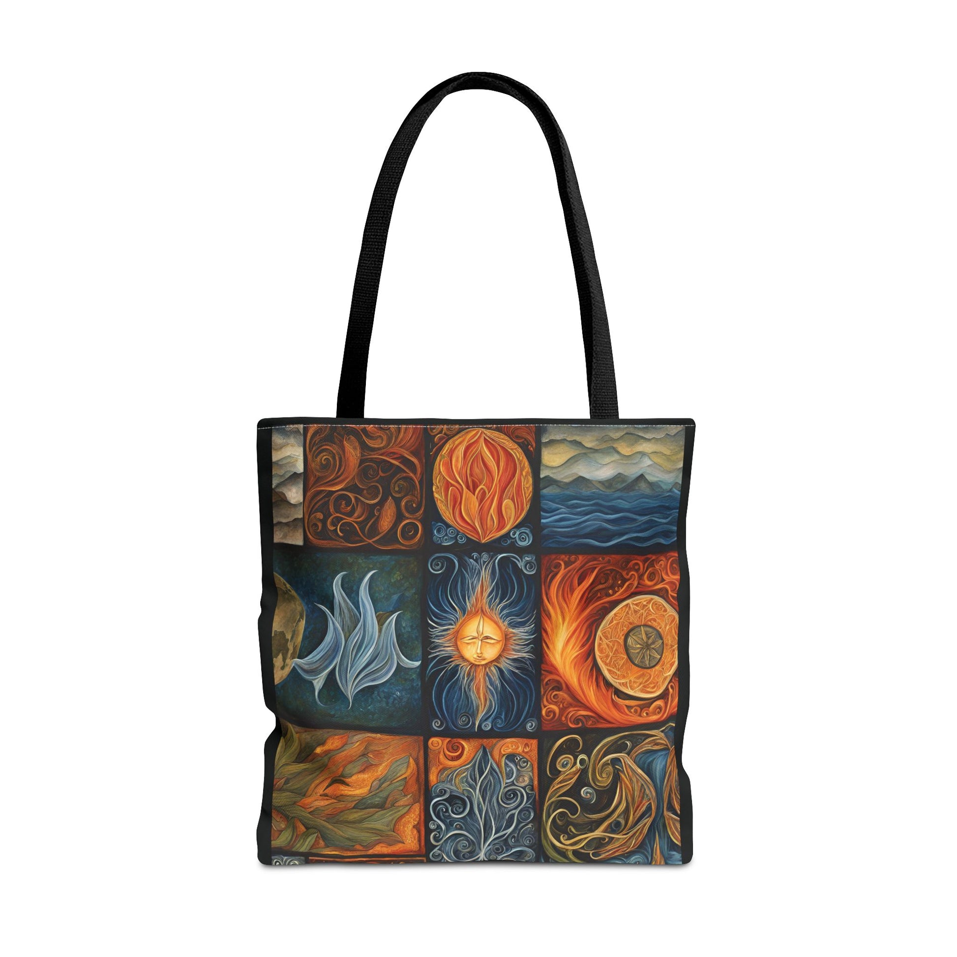 Elemental Tote Bag - Earth Wind Fire Water Design, Eco-Friendly Grocery Bag, Reusable Shopping Tote, Nature Lover Gift, Eco Tote, Elemental - Divine Mystic Moons
