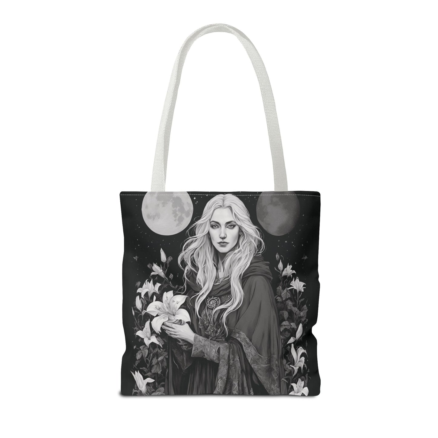 Mystical Floral Tote Bag, Witch Aesthetic Handbag, Boho Chic Shopper, Eco-Friendly Grocery Bag, Everyday Carryall, Gift for Her - Divine Mystic Moons