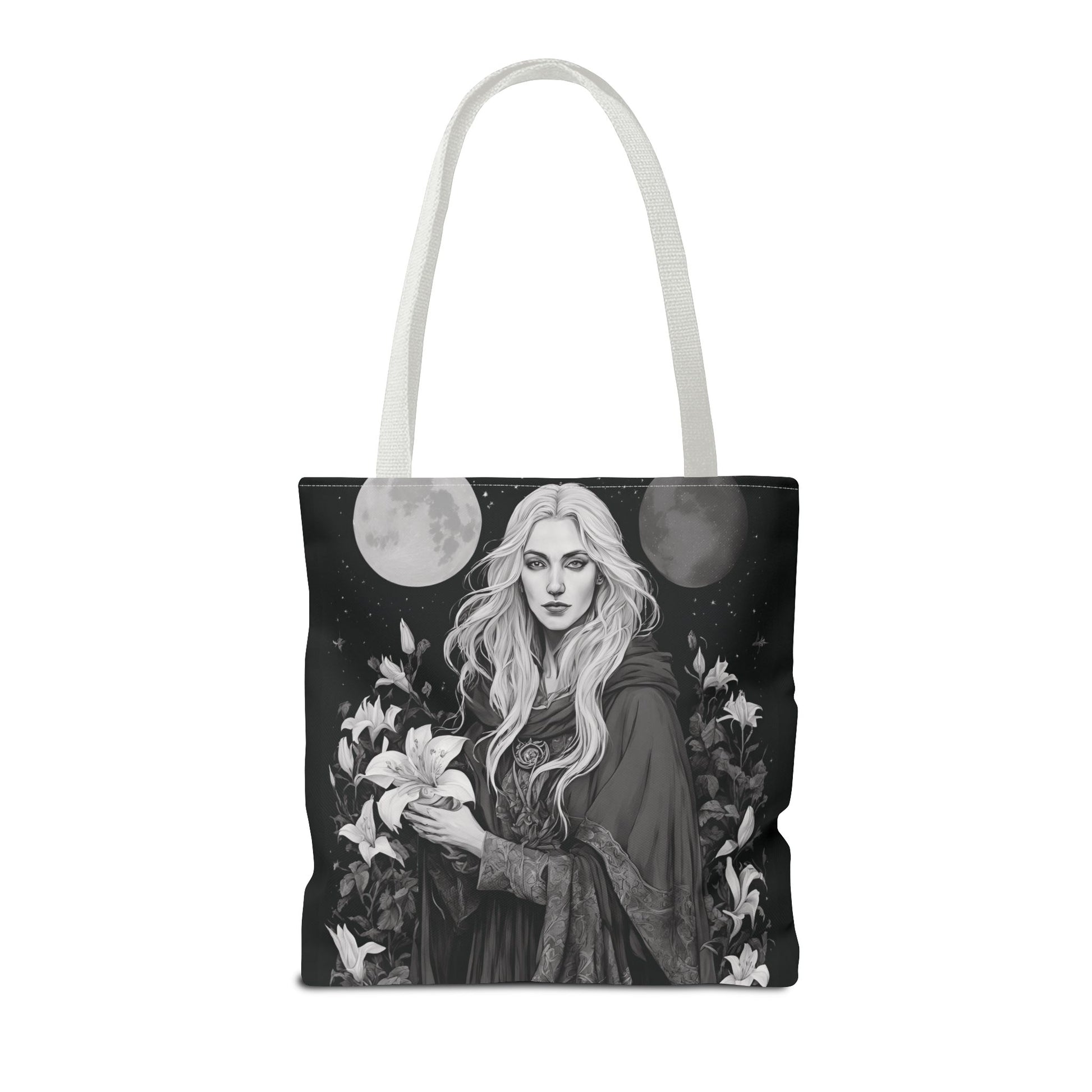 Mystical Floral Tote Bag, Witch Aesthetic Handbag, Boho Chic Shopper, Eco-Friendly Grocery Bag, Everyday Carryall, Gift for Her - Divine Mystic Moons