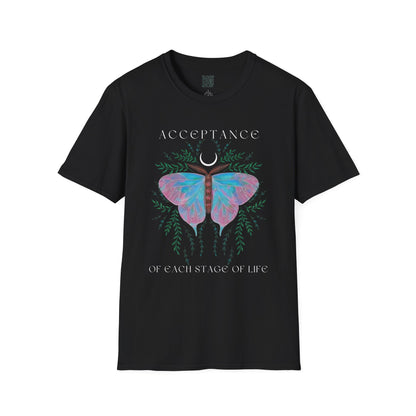 Acceptance Butterfly T-Shirt, Inspirational Tee, Positive Affirmation Shirt, Nature Lover Gift, Life Stages Apparel, Unisex Casual Wear, - Divine Mystic Moons