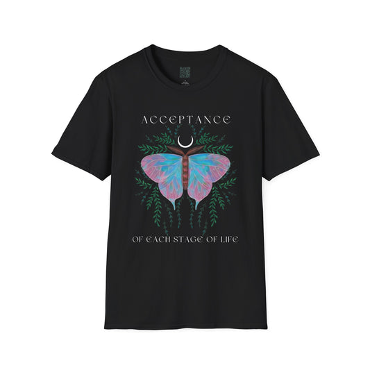 Acceptance Butterfly T-Shirt, Inspirational Tee, Positive Affirmation Shirt, Nature Lover Gift, Life Stages Apparel, Unisex Casual Wear, - Divine Mystic Moons