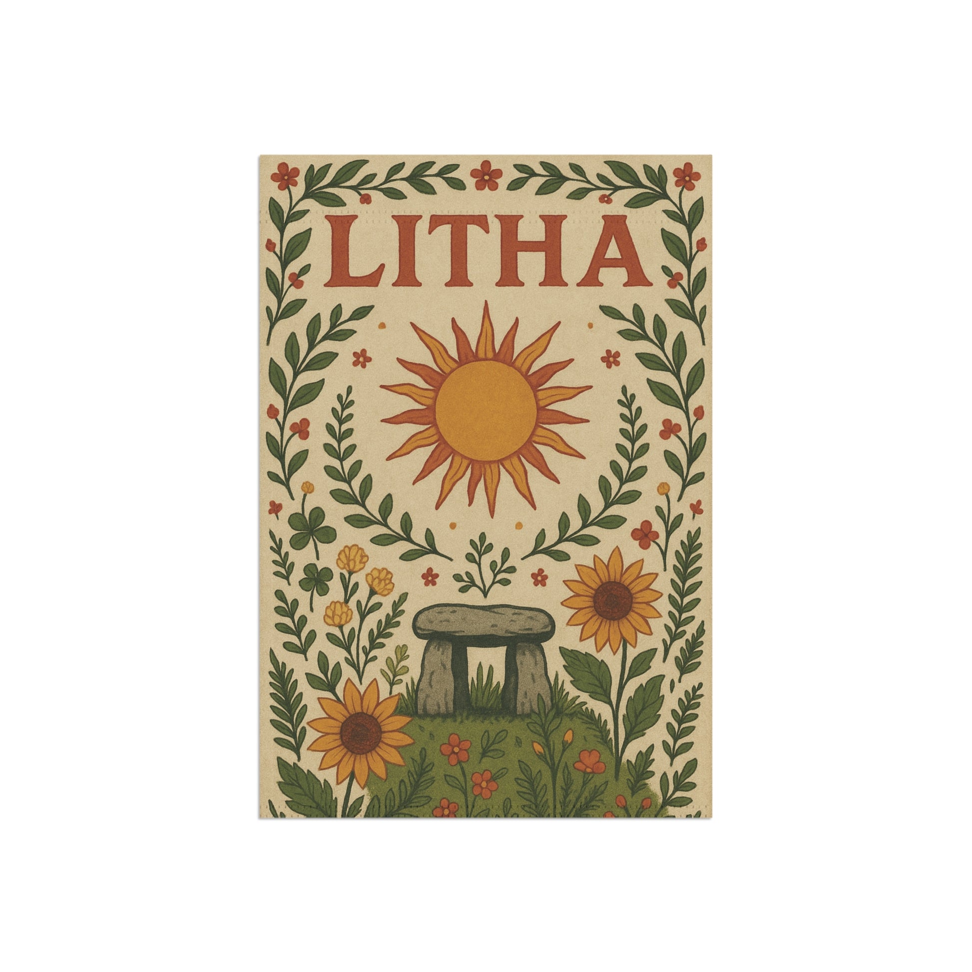 Litha Summer Solstice Banner Sun and Sunflowers Pagan Altar Decor, Sabbat Wall Hanging, Wheel of the Year Wiccan Celebration Art - Divine Mystic Moons