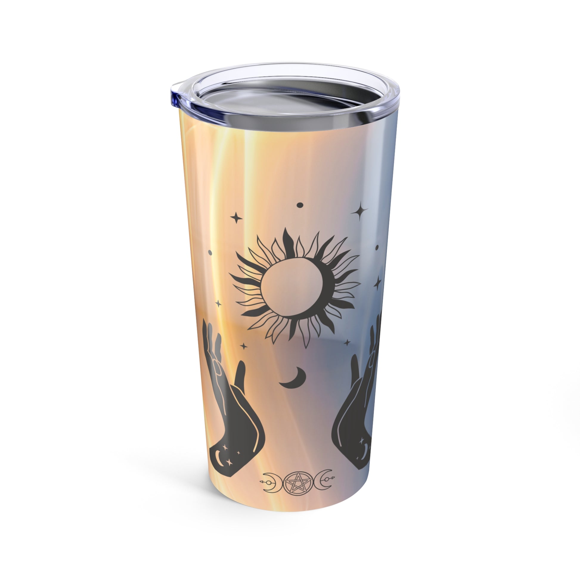 Sun and Moon Witch Hands Tumbler 20oz, Celestial Drinkware, Wiccan Gift, Witchcraft Decor, Pagan Mug, Halloween Cup - Divine Mystic Moons