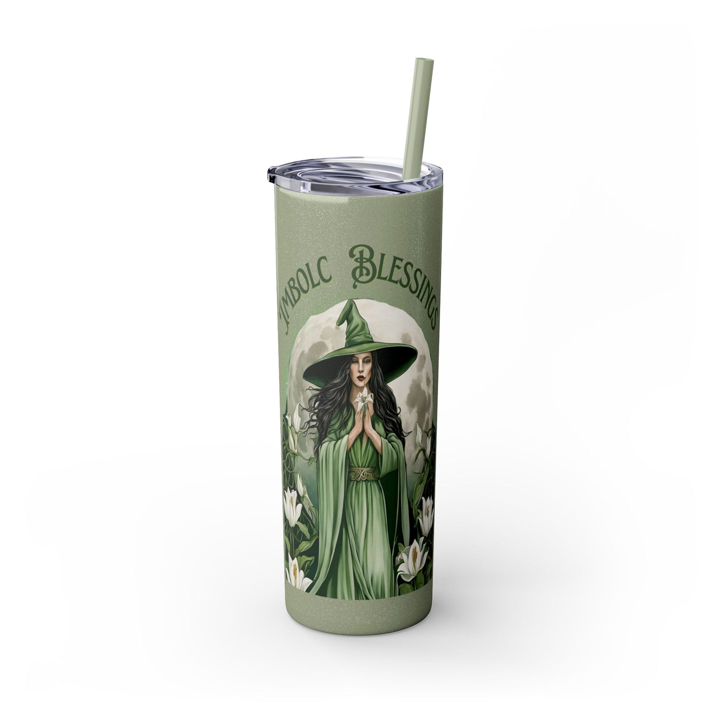 Imbolc Blessings Skinny Tumbler with Straw, 20oz | Witchy Drinkware | Gift for Pagans & Wiccans | Eco-Friendly Travel Cup | Modern Mug - Divine Mystic Moons