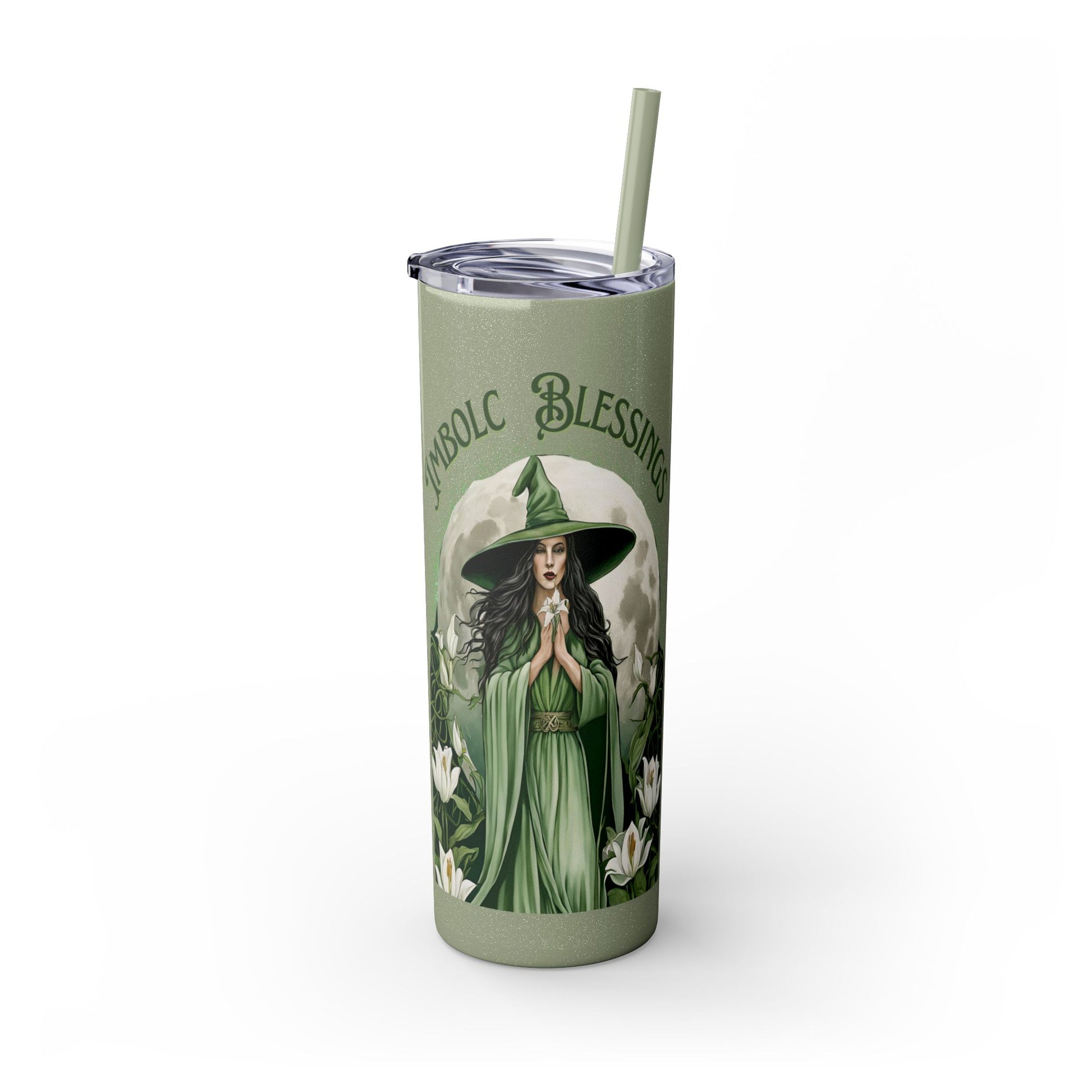 Imbolc Blessings Skinny Tumbler with Straw, 20oz | Witchy Drinkware | Gift for Pagans & Wiccans | Eco-Friendly Travel Cup | Modern Mug - Divine Mystic Moons