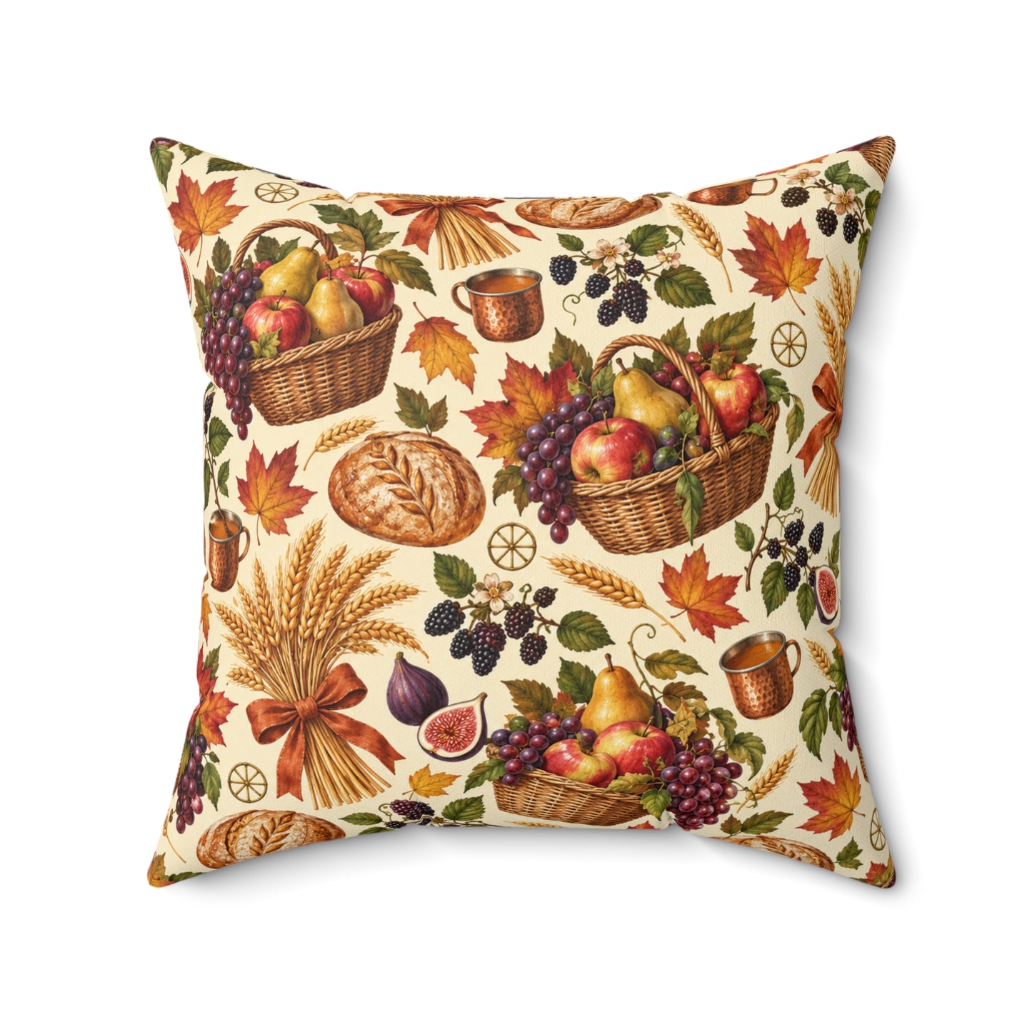 Mabon Harvest Basket Faux Suede Pillow | Autumn Equinox Pagan Decor