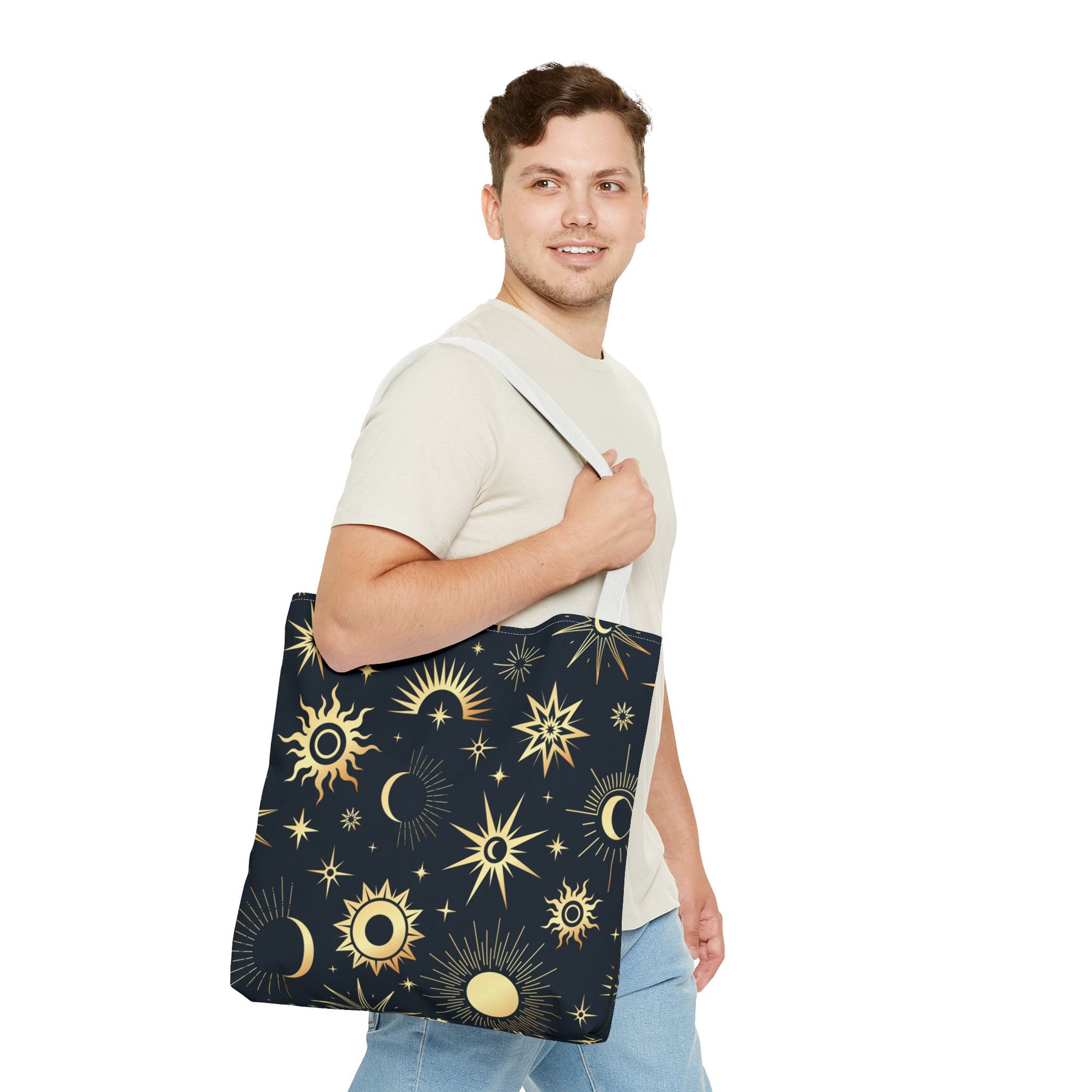 Celestial Tote Bag, Starry Sky Beach Bag, Astrology Shopping Tote, Cosmic Gift for Astronomers, Lunar Print Market Tote - Divine Mystic Moons