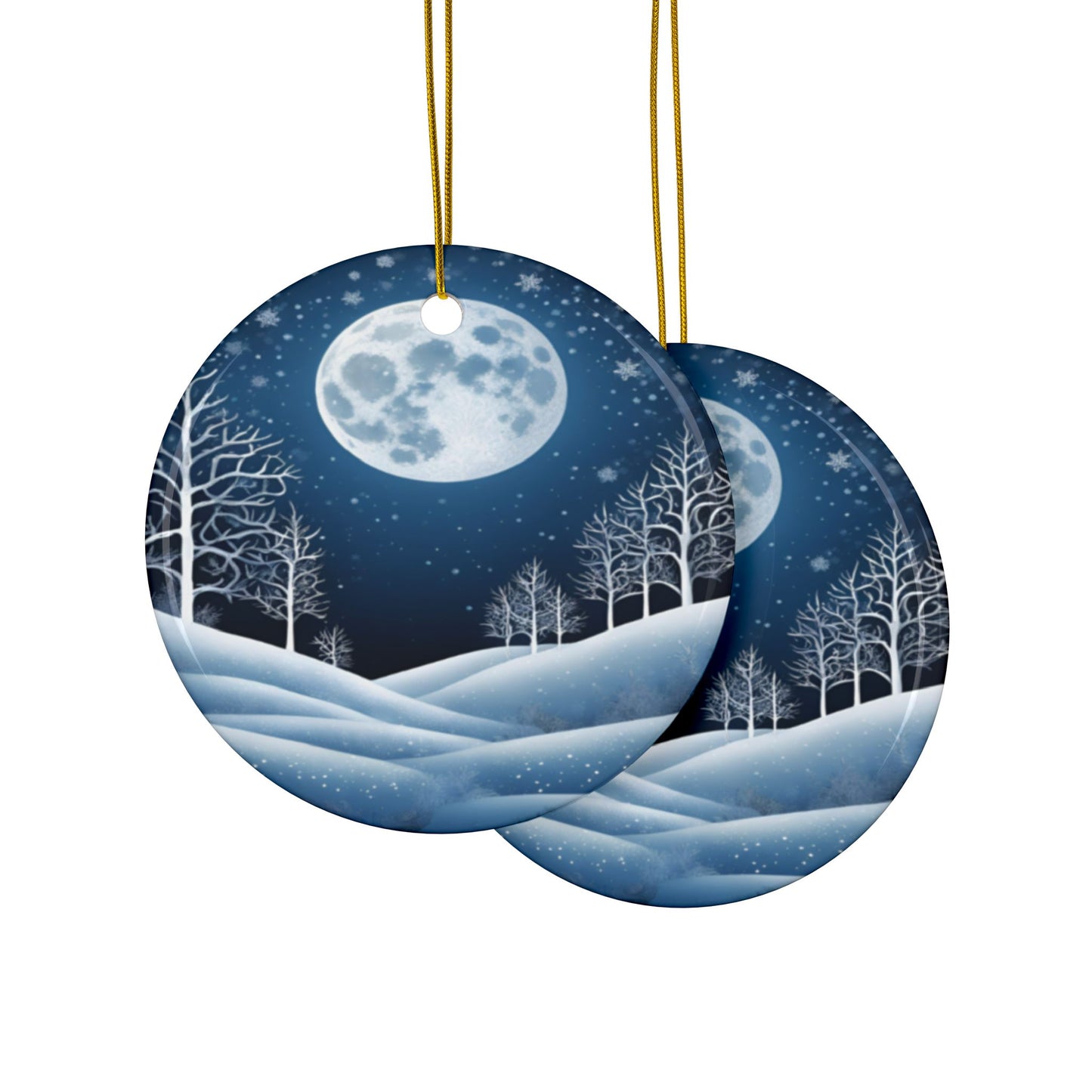 Winter Full Moon & Snowy Woodland Yule Ornament