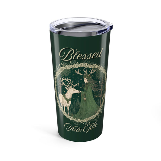 Blessed Yule Tide, Green Witch Gift, 20oz Cup, Nature Lover Mug, Pagan Drinkware, Wiccan Decor, Forest Buck Design - Divine Mystic Moons