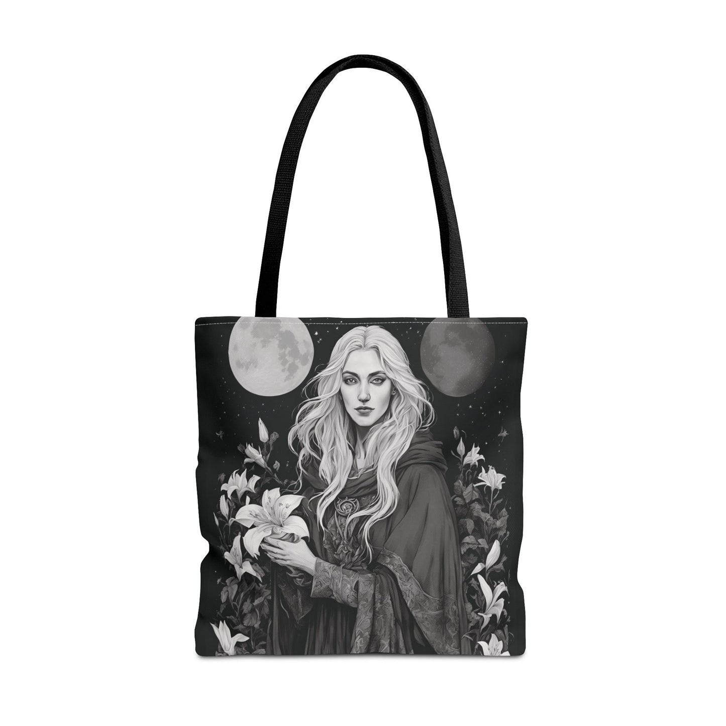 Mystical Floral Tote Bag, Witch Aesthetic Handbag, Boho Chic Shopper, Eco-Friendly Grocery Bag, Everyday Carryall, Gift for Her - Divine Mystic Moons