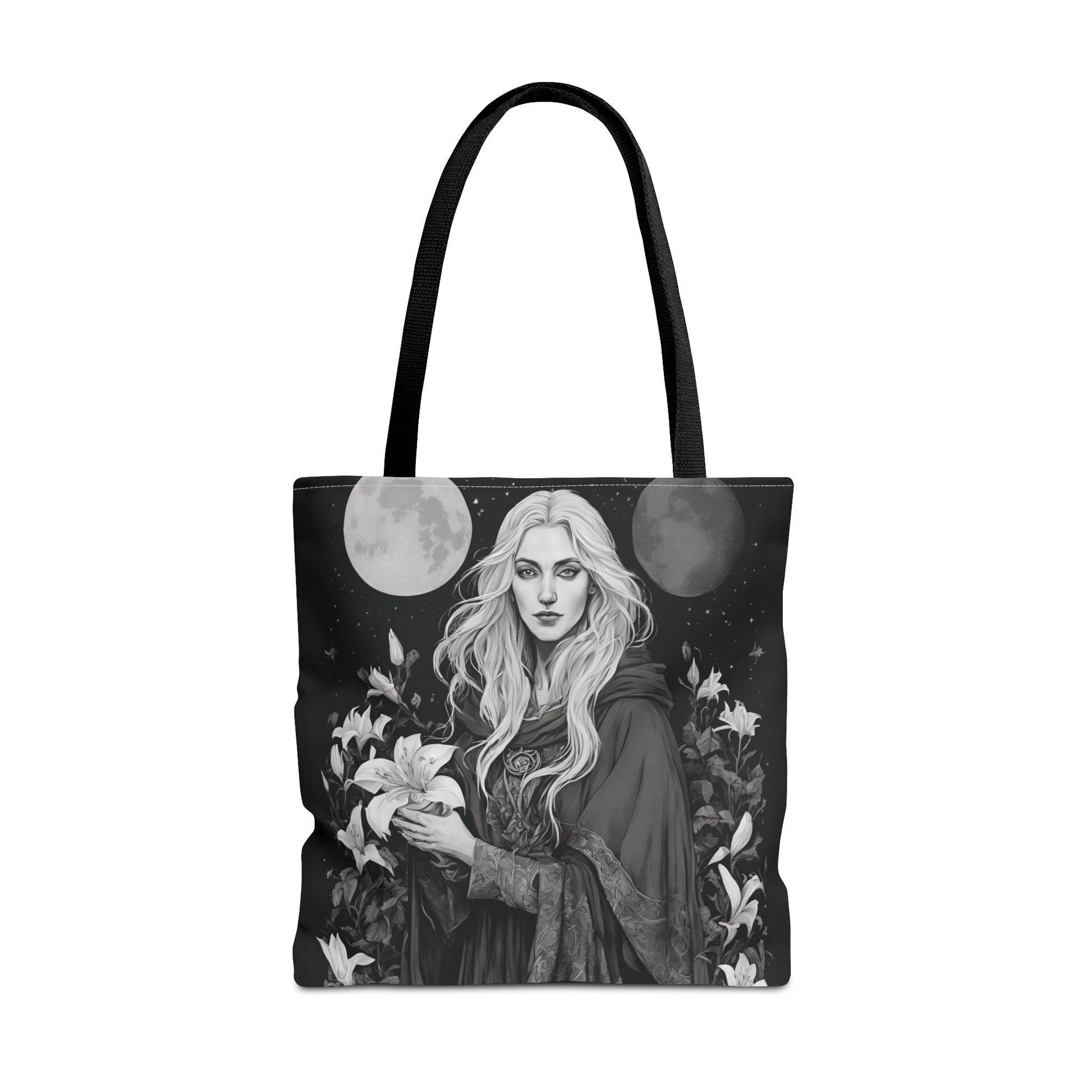Mystical Floral Tote Bag, Witch Aesthetic Handbag, Boho Chic Shopper, Eco-Friendly Grocery Bag, Everyday Carryall, Gift for Her - Divine Mystic Moons
