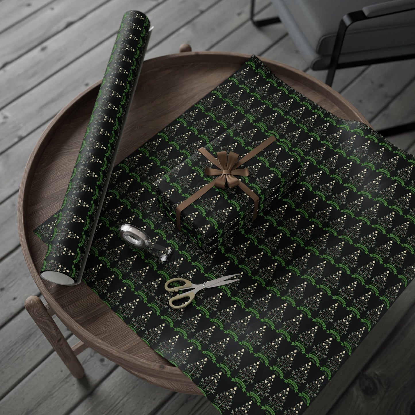 Botanical Yule Tree Wrapping Paper