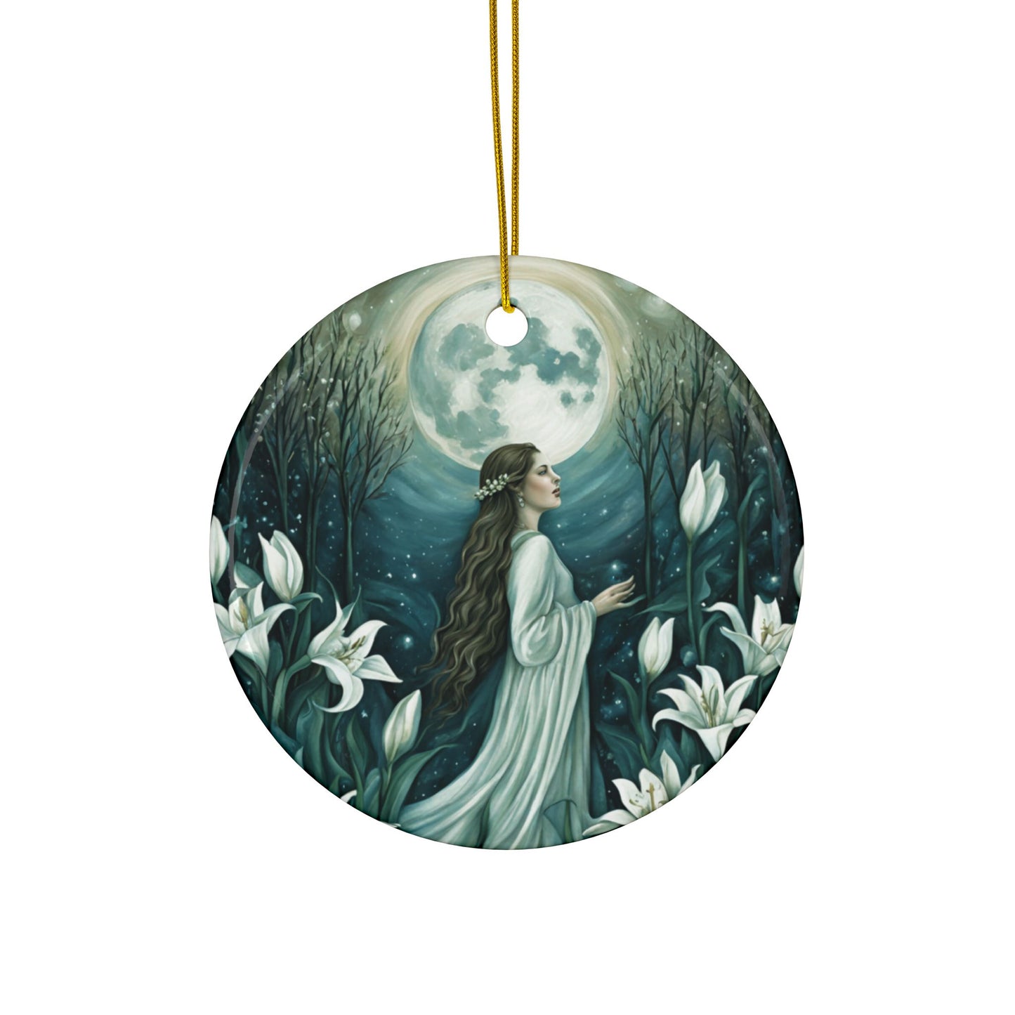 Moon Maiden & White Lily Enchanted Forest Ornament